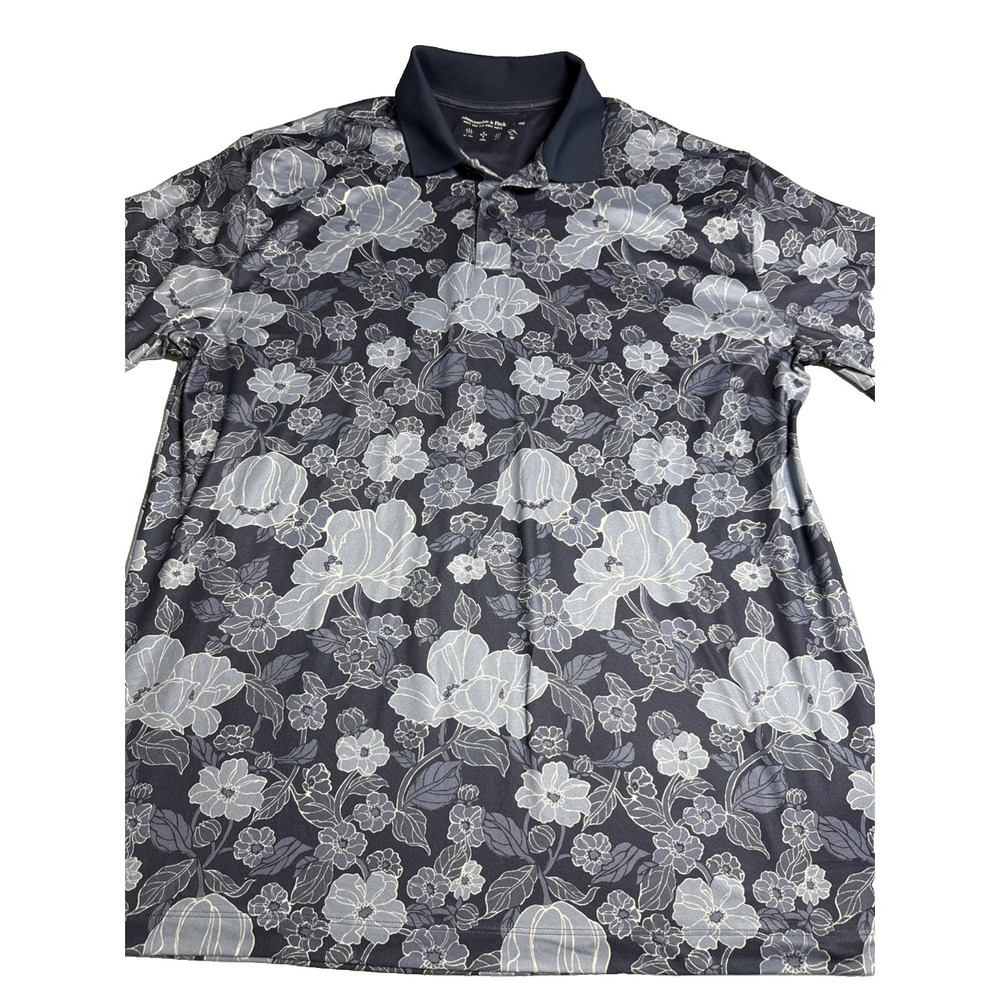 Abercrombie & Fitch Men's black gray Soft Air Knit Blue Floral Polo golf Shirt